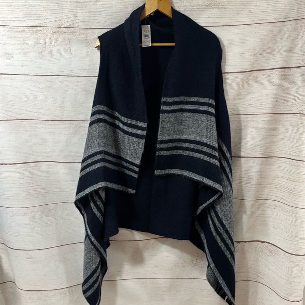 NWT blue striped  Ann Taylor Loft Outlet open poncho cape  one size